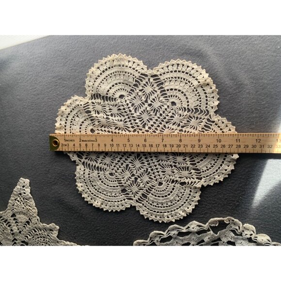 Vintage Crochet Lace Doilies Set of 3 Round & Starburst Patterns 10-12 Inches - Picture 9 of 15